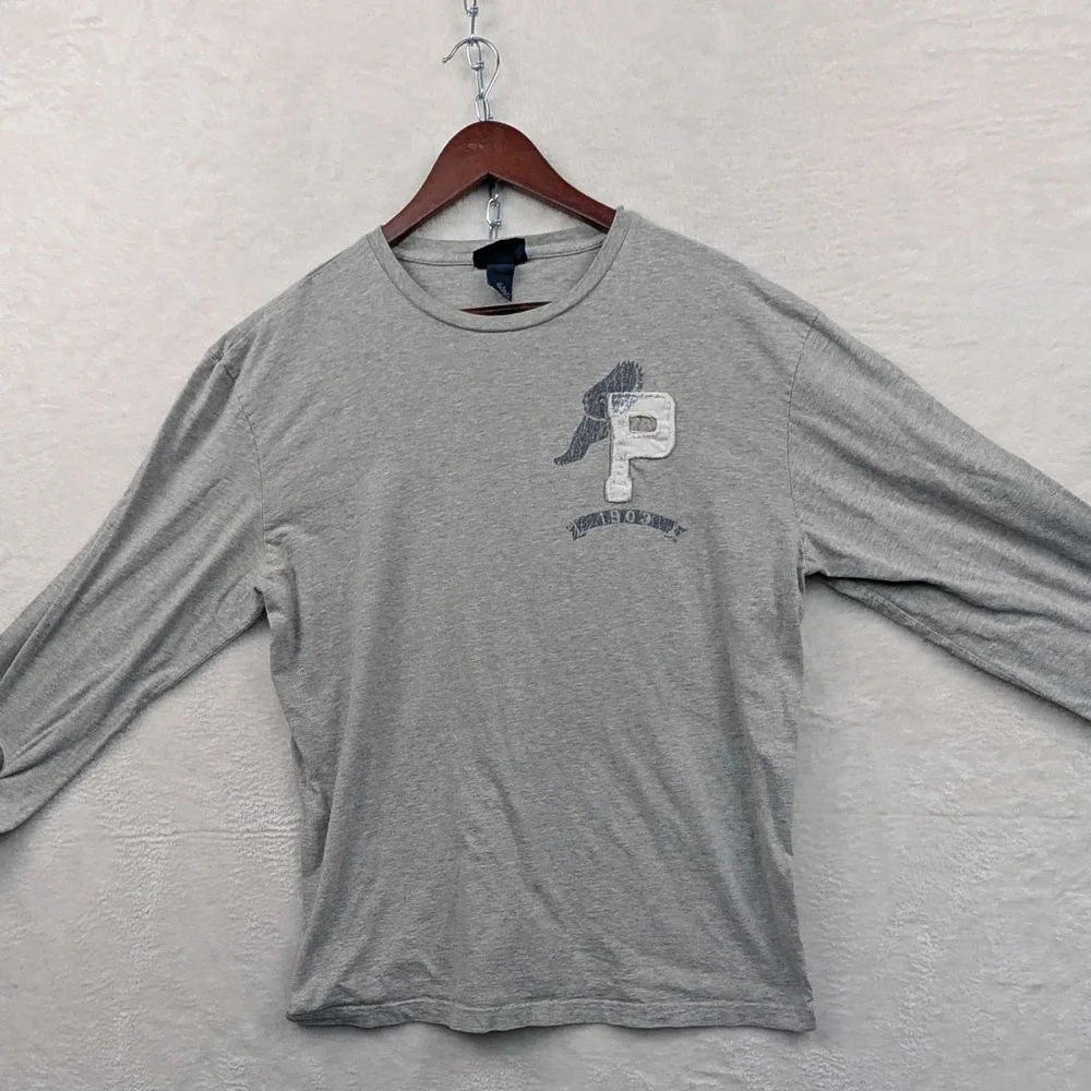 VTG Polo Ralph Lauren T-Shirt Men's M Gray Long Sleeve Prep Track Sporty Y2K